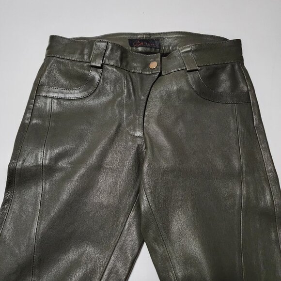 Turrath Army Green Lambskin Leather Mid Rise Skinny Pants - Picture 3 of 5